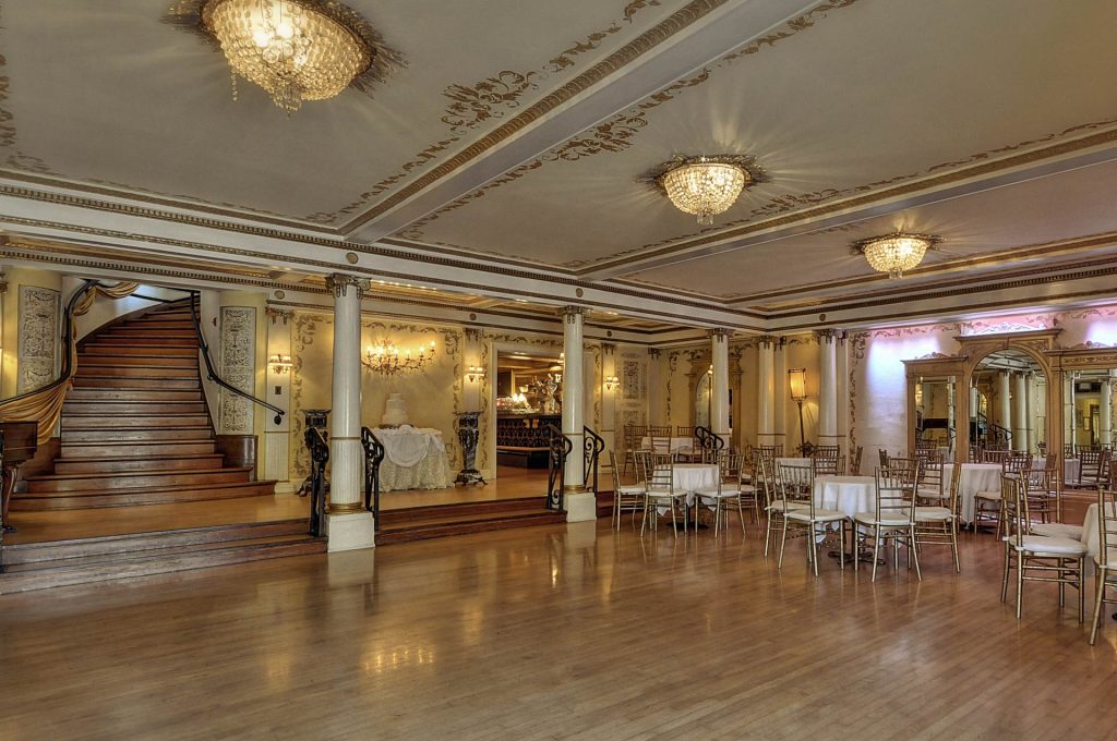 best indoor wedding venues in california Grand Island Mansion Walnut Grove historic Italian‐Renaissance mansion interior with elegant ballroom setting for indoor weddings in California.